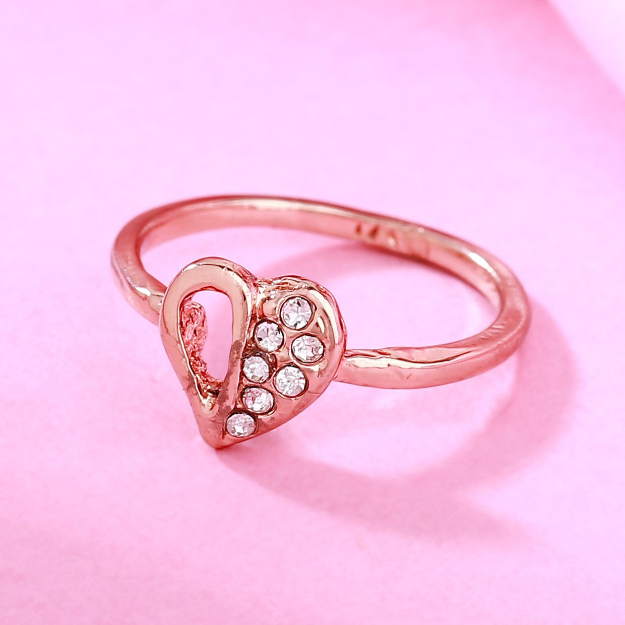 

Estele Rose Gold Plated Heart Shaped Finger Ring with Austrian Crystals for Women