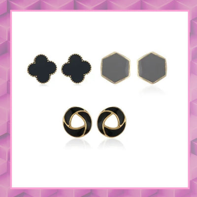 Black Enamel Earrings Combo Set