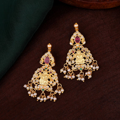 Antique Gold Plated Floral Necklace Set With Jhumka Earring