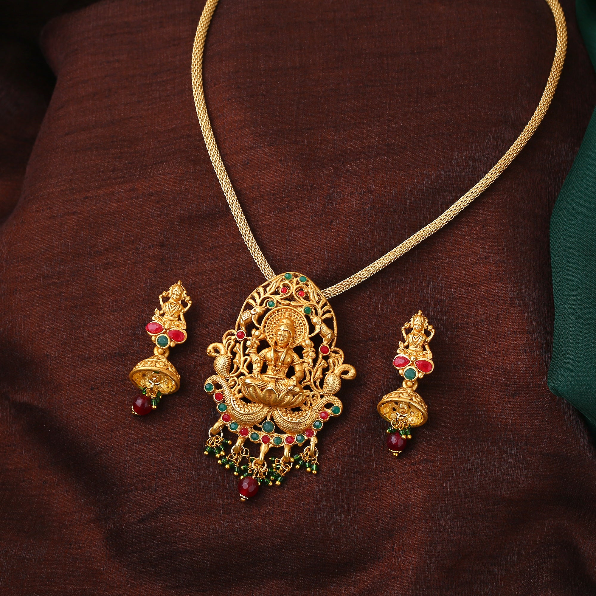 

Estele Gold Plated Lakshmi Devi Designer Necklace set with Crystals for Women