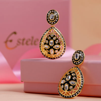 Buy Fashion Jeweliery | Golden Black Kundan Polki Work Jhumkis | EST-PCER64  | Cilory.com