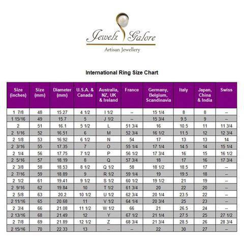 International Ring Size Guide For Jewelz Galore