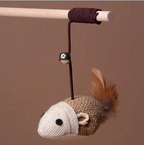 Mouse Dangle Wooden Rod Rope Toy