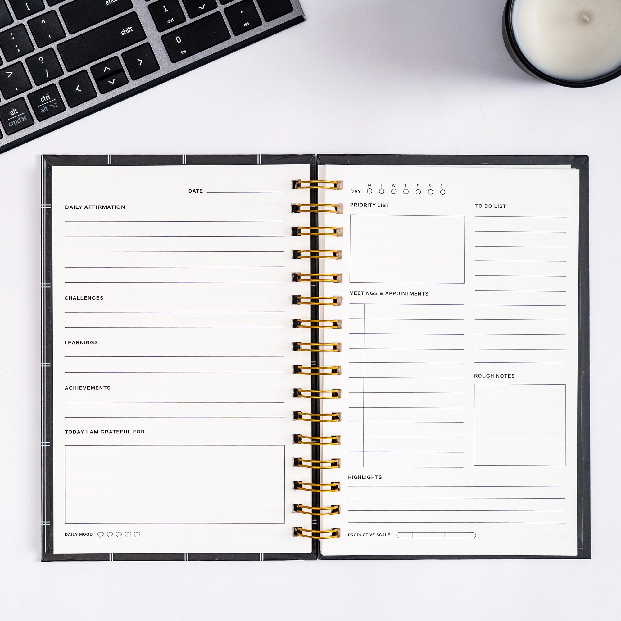 A5 Black Grid Spiral Journal