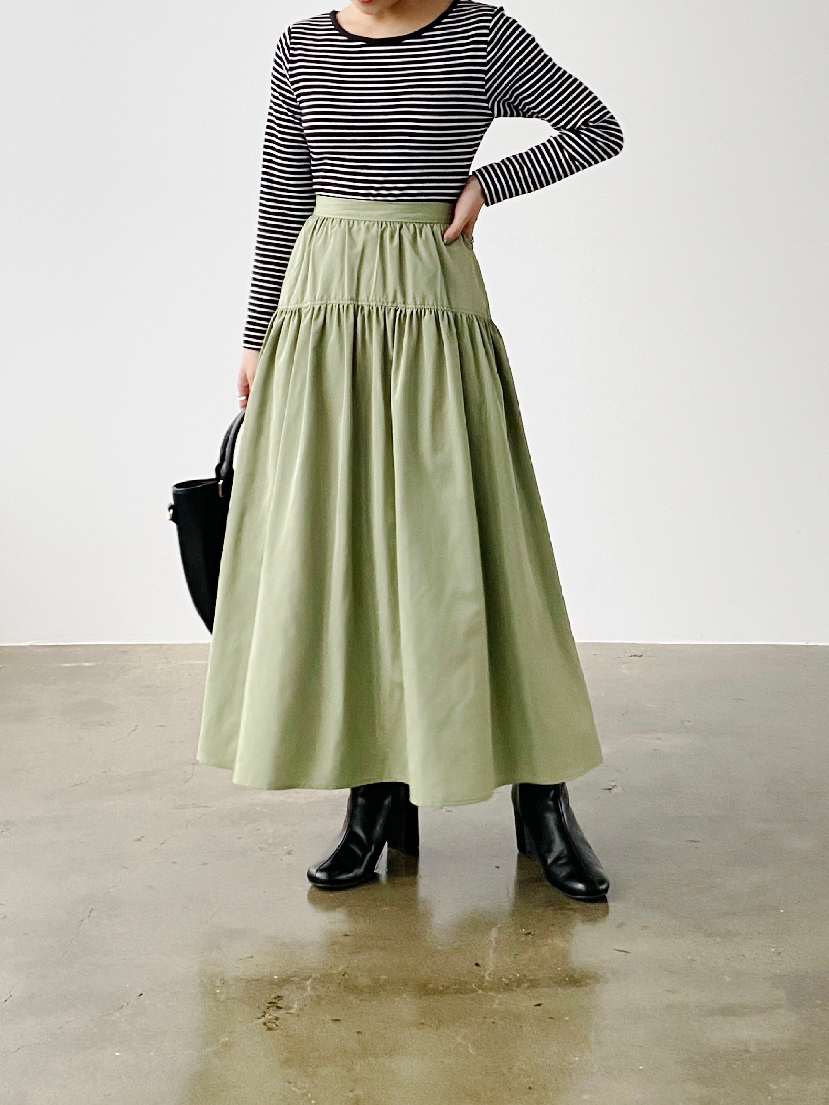 PRADA】プラダ バイカラー 裾切り替え ギャザースカート 42 L 高級