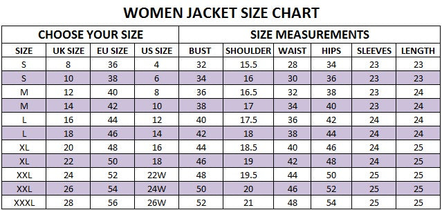 Jacket Size Chart Women's