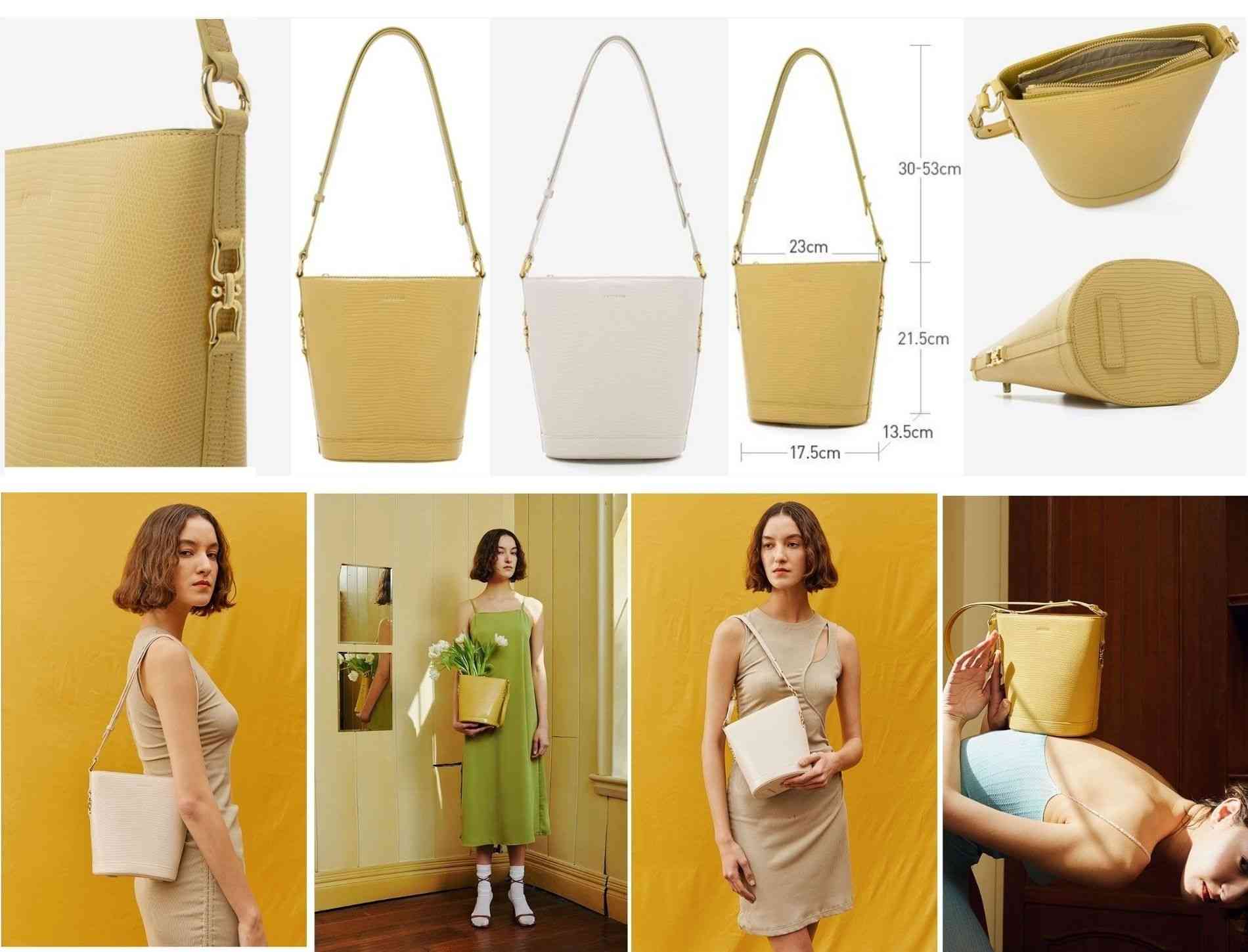 sac à main cabas en cuir jaune présenter de plurisuers façon par une mannequin femme