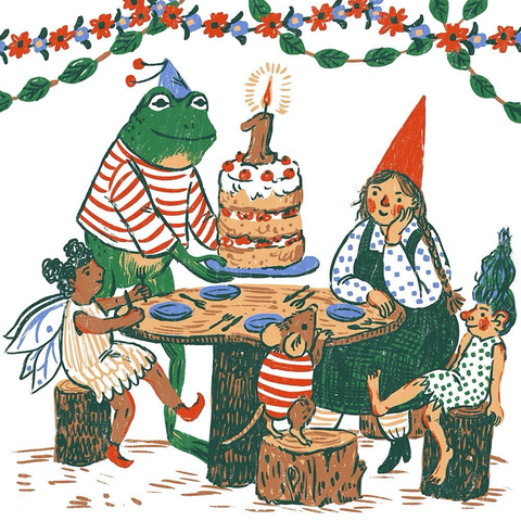 1st birthday party with woodland critters illustrated by Phoebe Wahl