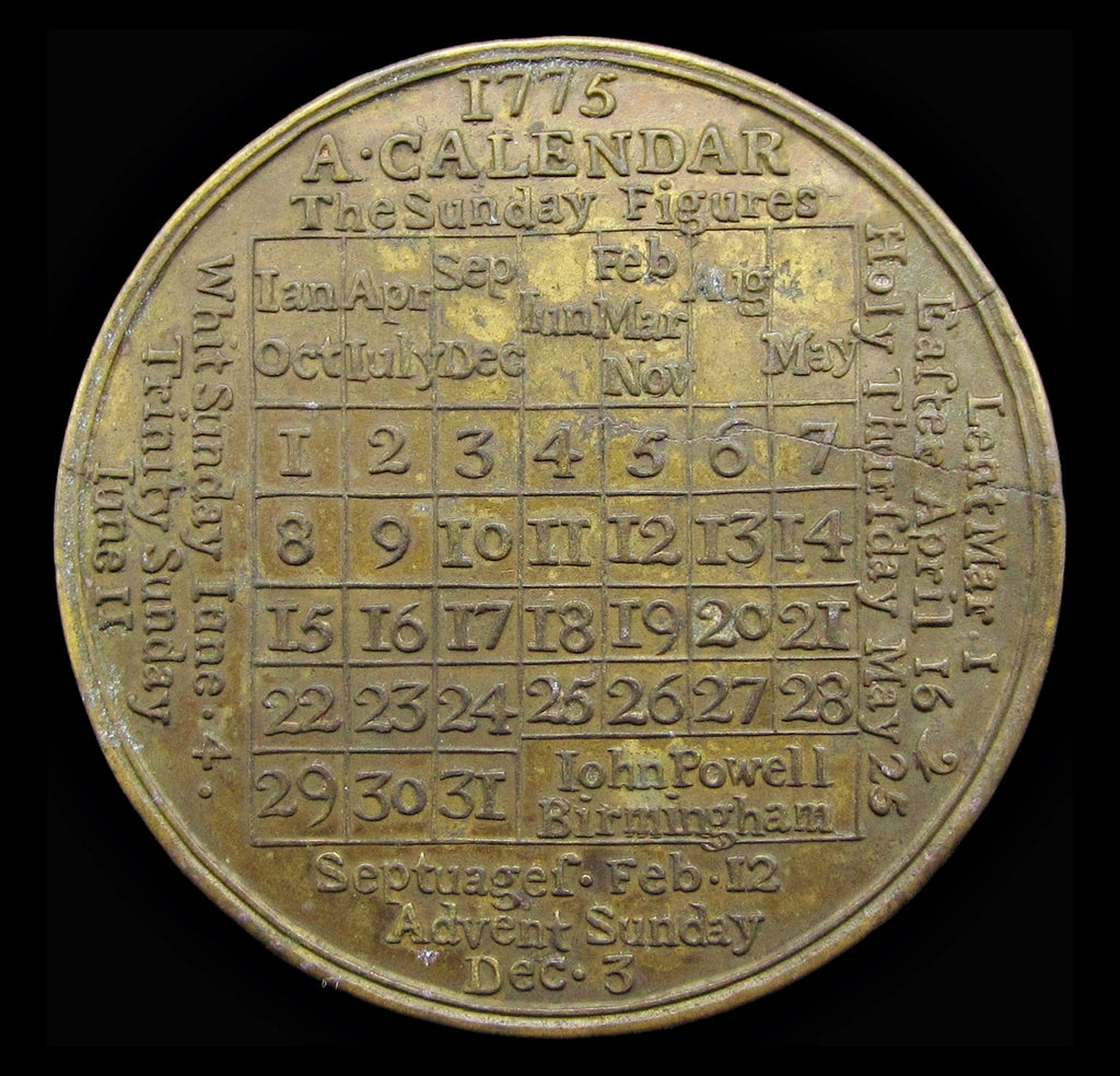 1775 Lunar Cycles Brass Calendar Token By John Powell Coopers Coins