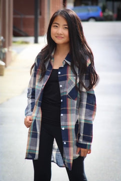 Navy Check Long Sleeve Flannel Top