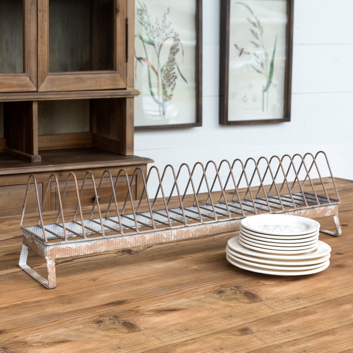 Farmhouse-Style Large Antique Brass Plate Rack