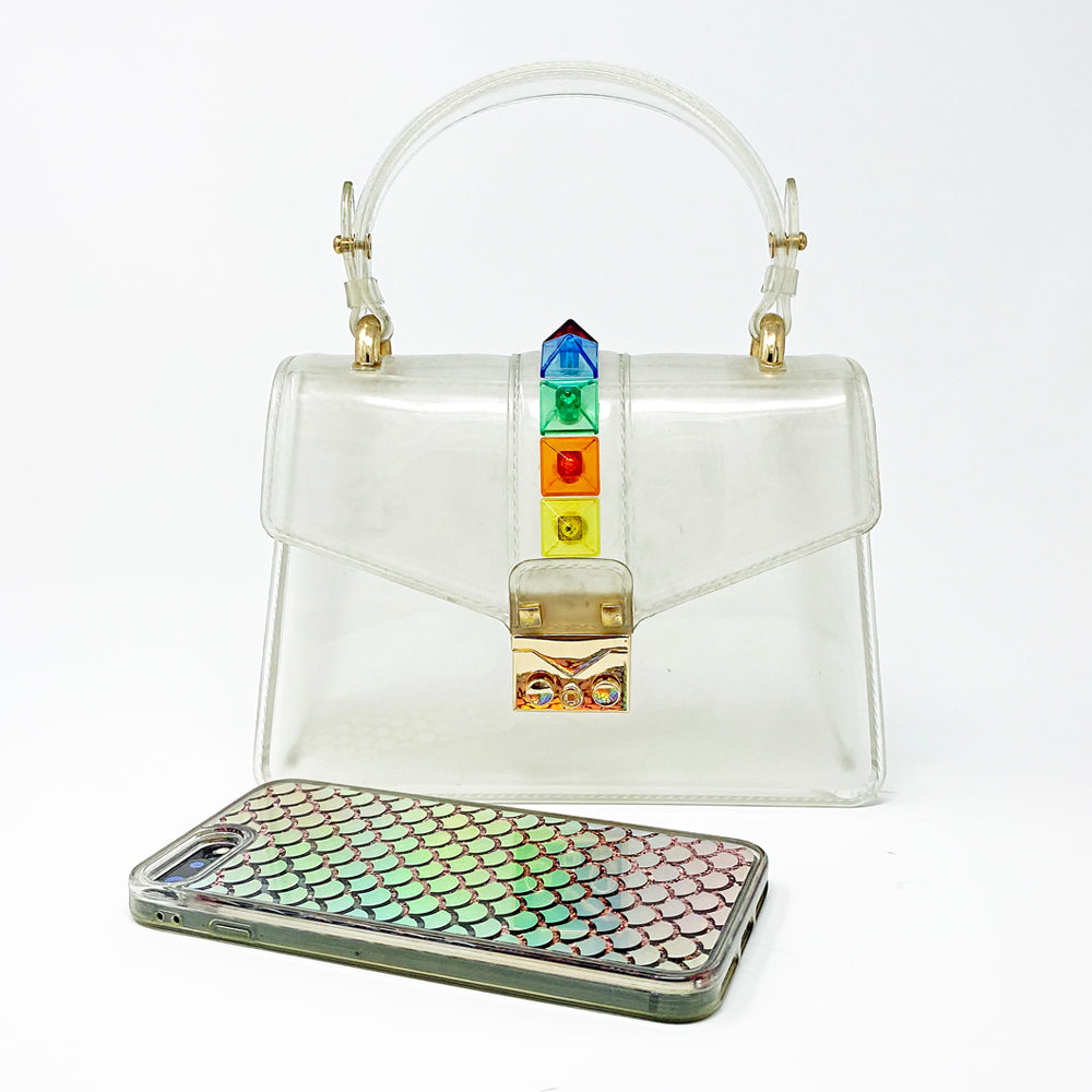 clear rainbow purse