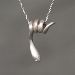 Snake Necklace No. 2 in Sterling Silver with Diamonds necklaces,animal snake-necklace-no-2-in-sterling-silver-with-diamonds 16",17",18"