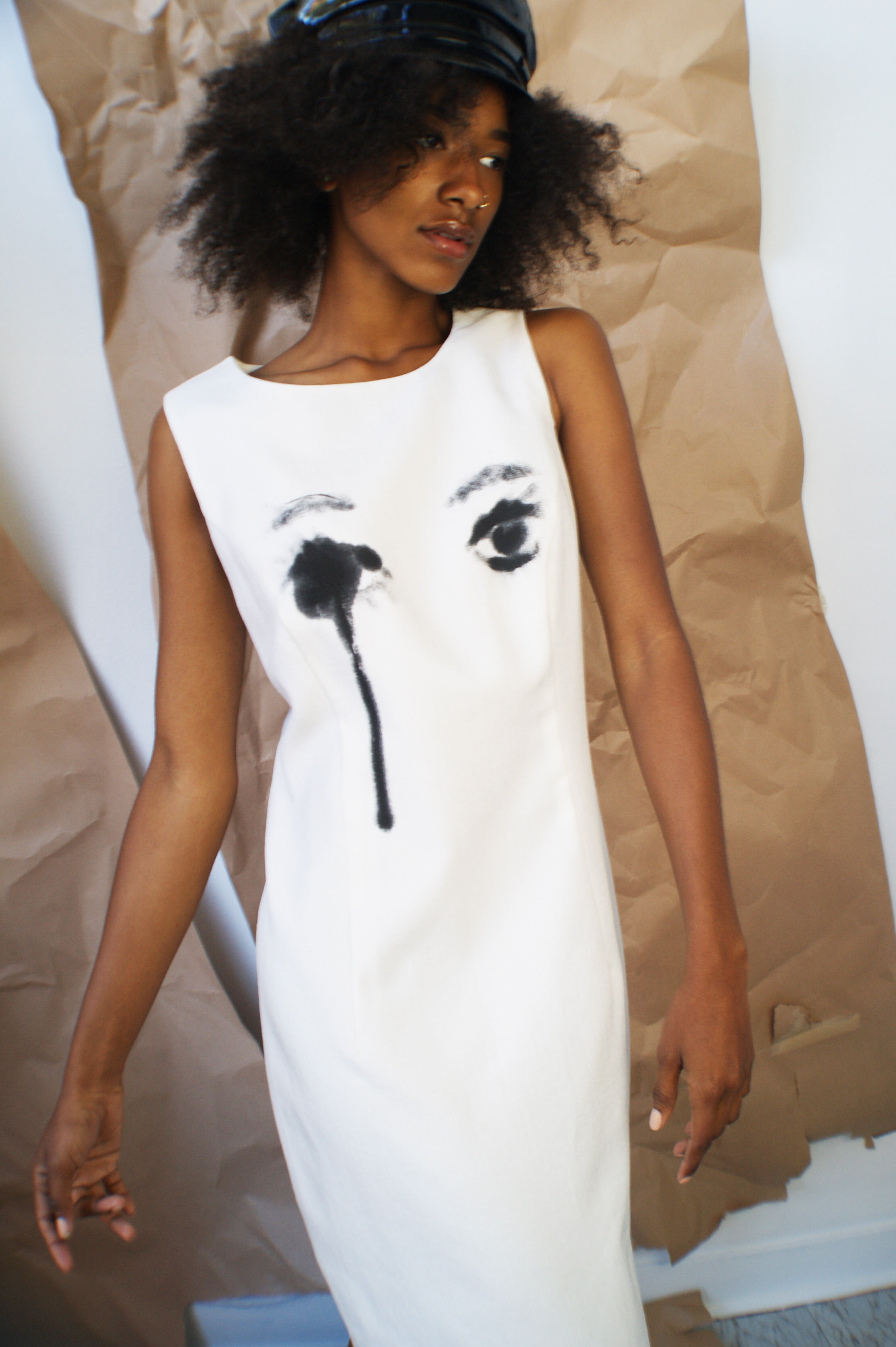 “ Crying Eyes”  Hand Painted White Dress - ULTRA-CAT