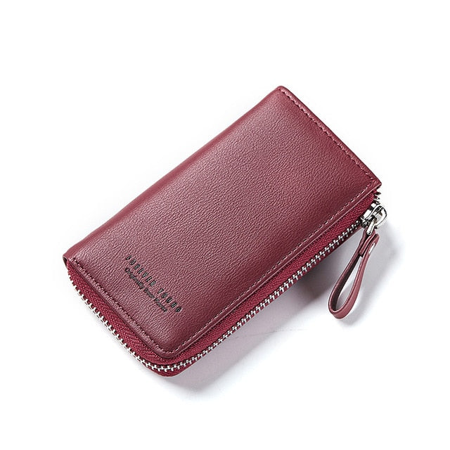 Women&#39;s Leather Solid Key Chain Zipper Wallet – Peach&Mango