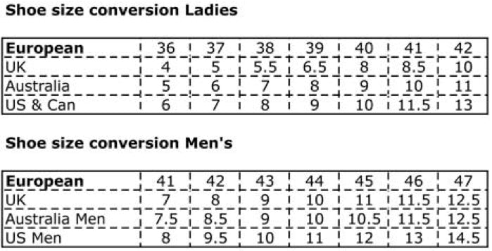 australian shoe size european