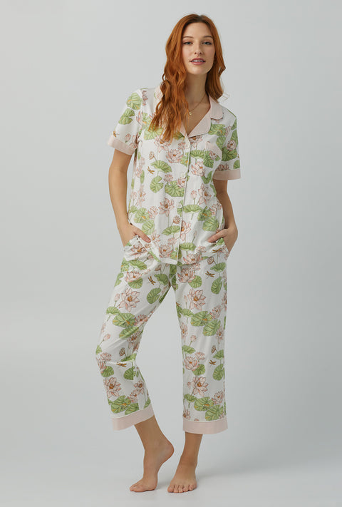 Lily Of the Valley Print Washable Silk Pajamas Set