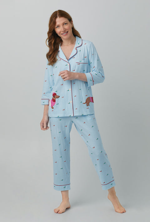 Printed Elbow-Sleeve Top Capri Pants Pajama Set, 58% OFF