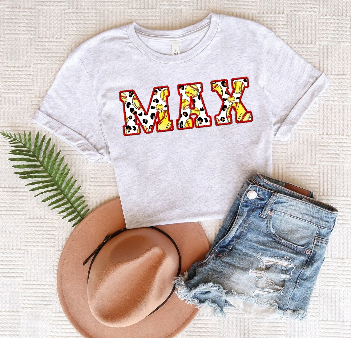 Faux Embroidery Softball - Customize with Your Name Graphic Tee