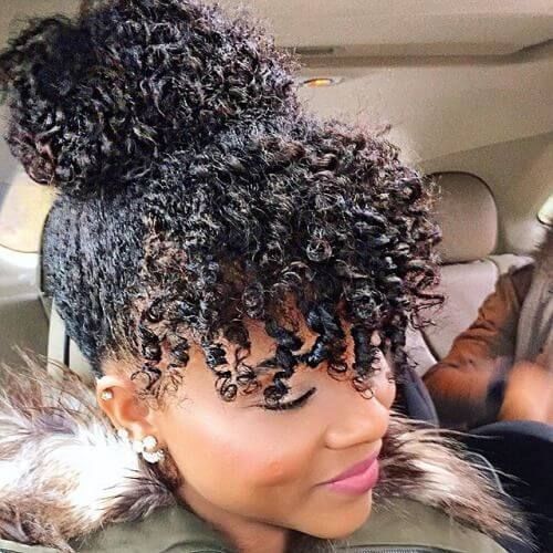 25 Updos for Naturally Curly Hair | Curly hair with bangs, Curly hair styles,  Cool hairstyles