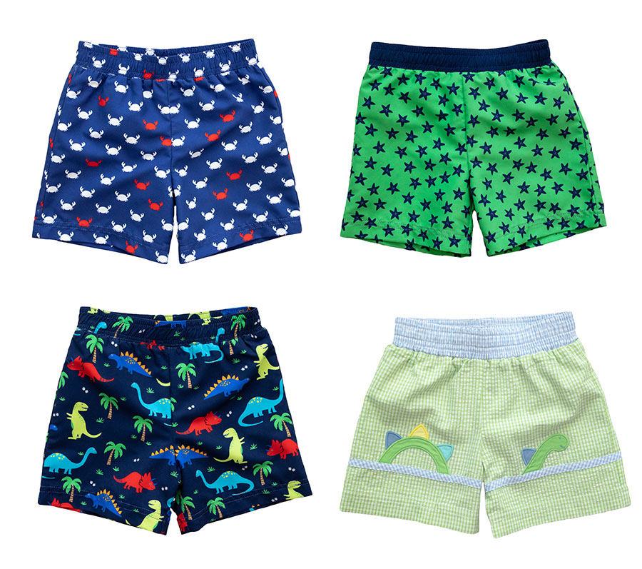 four boys swim shorts as described in text