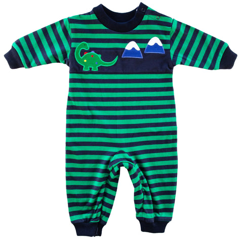 boys green stripe dinosaur longall