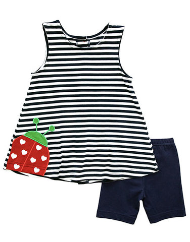 Ladybug stripe top with bike shorts