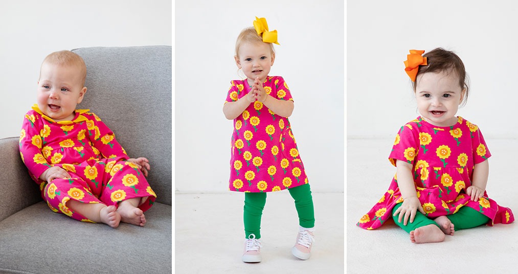 Three children in garments from our Sunflower Fields group