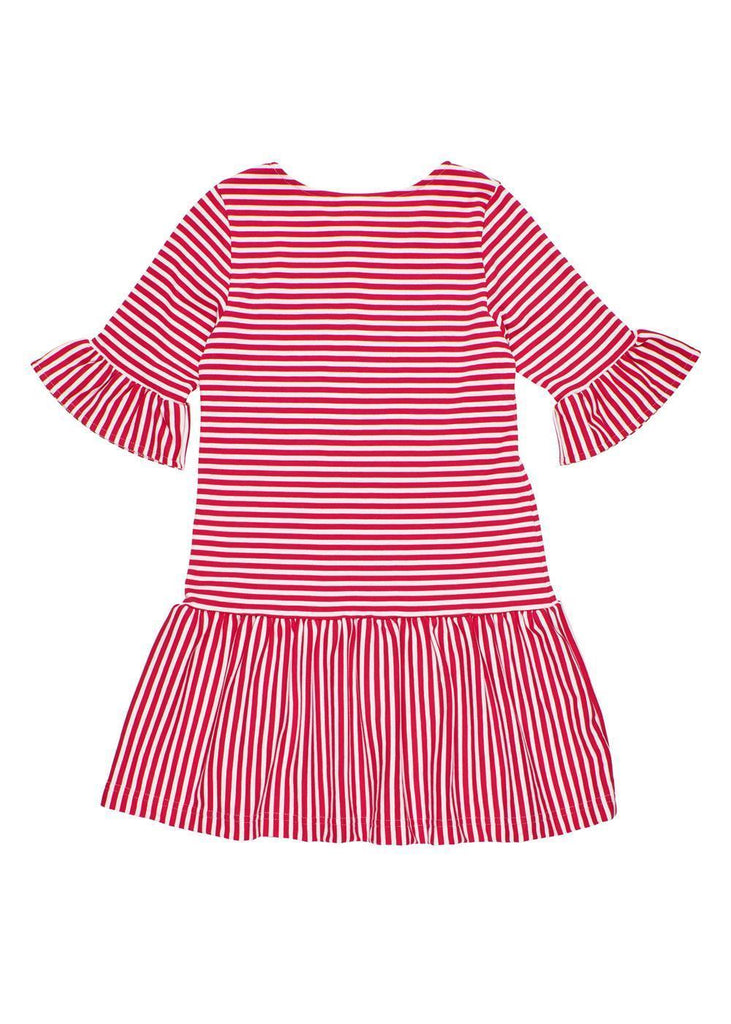 red and pink striped dress