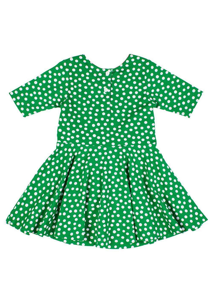 green and white polka dot dress