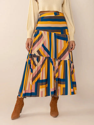Ruched Elastic Waist Contrast Midi Skirt - Sassy and Simple