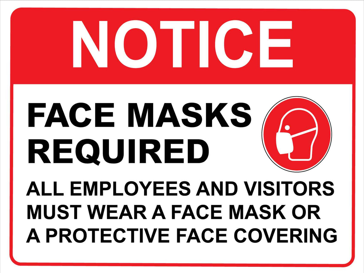 Notice Face Mask Required All Employees Red Sign - New Signs