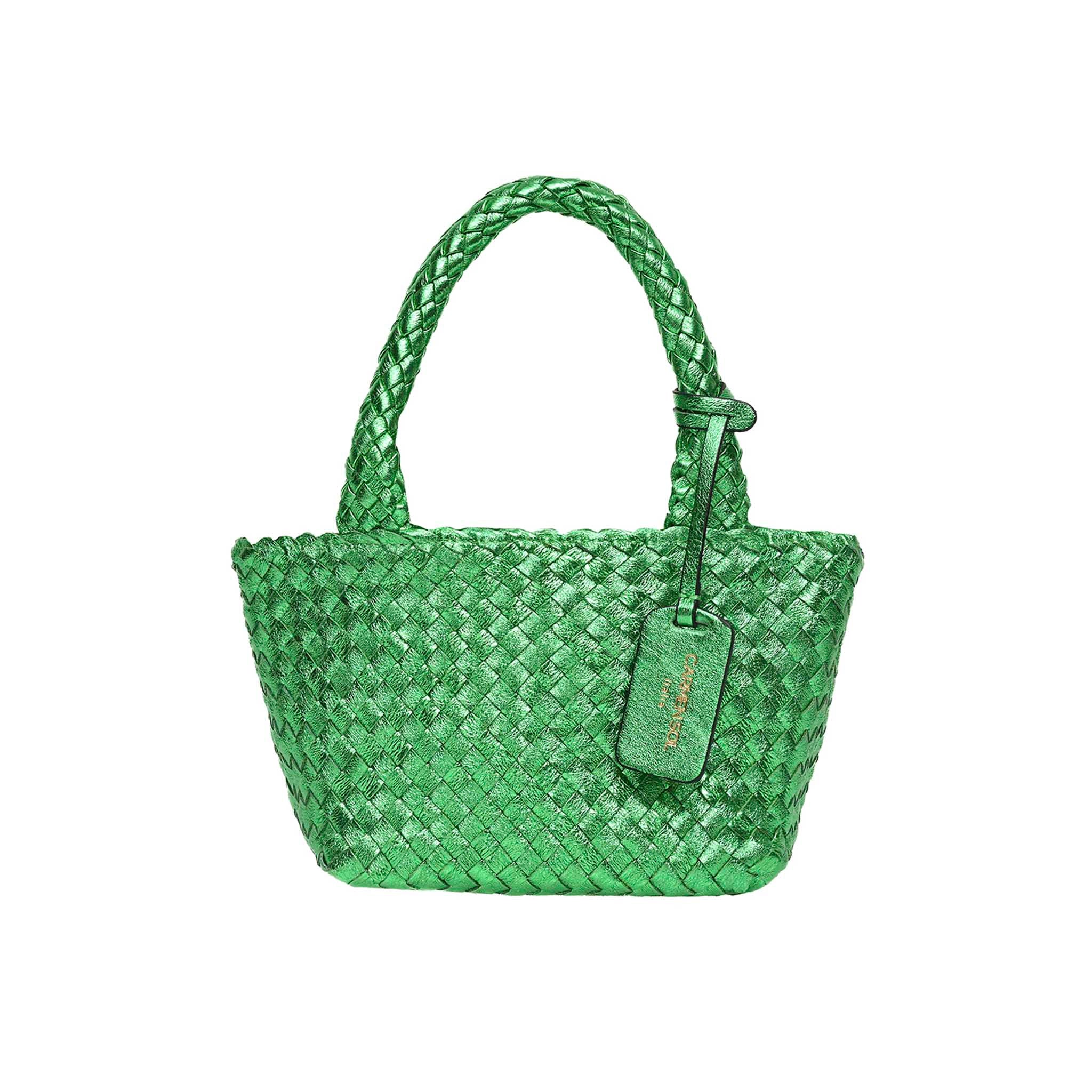 Carmen Sol Elba Metallic Small Tote In Green Metallic