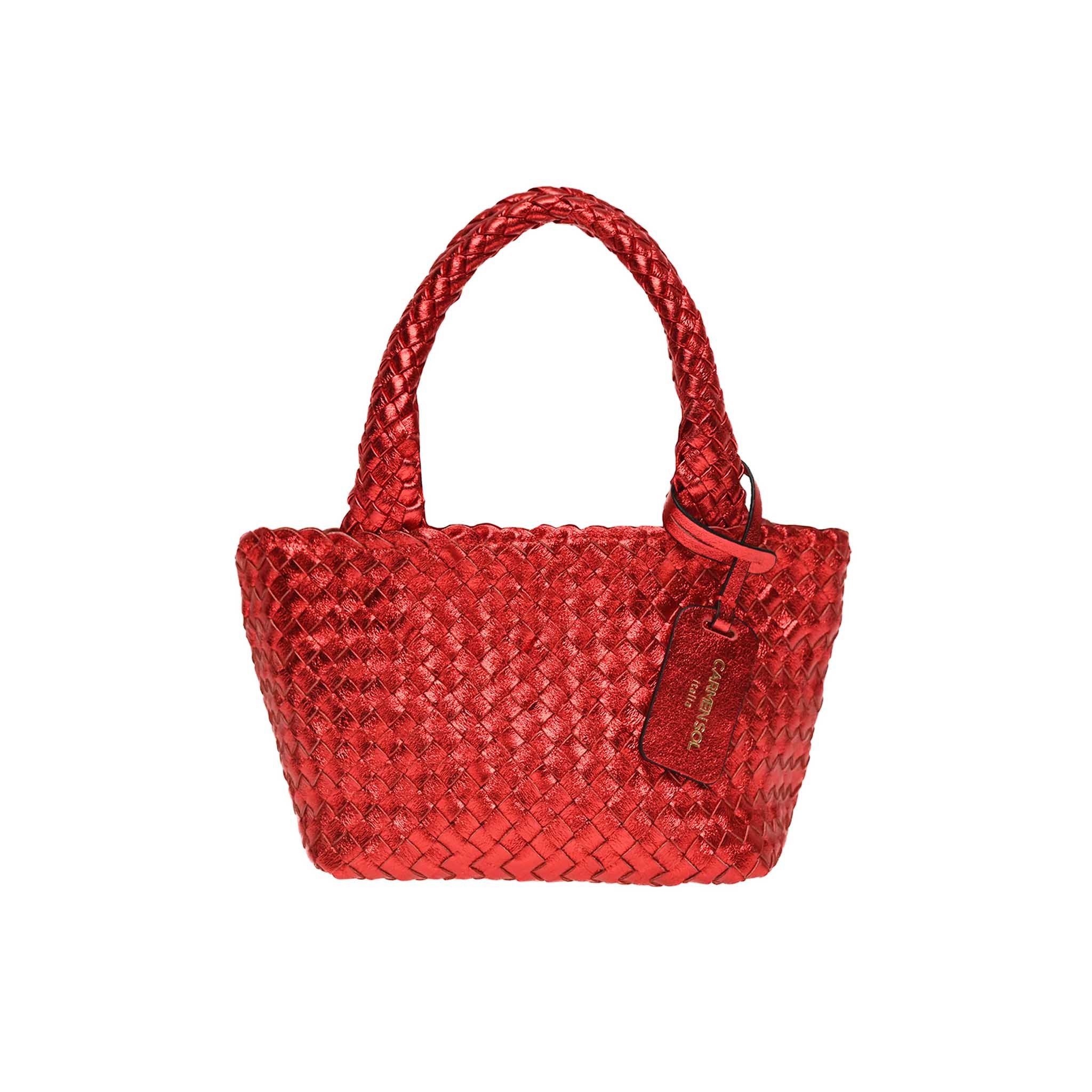 Carmen Sol Elba Metallic Small Tote In Red Metallic