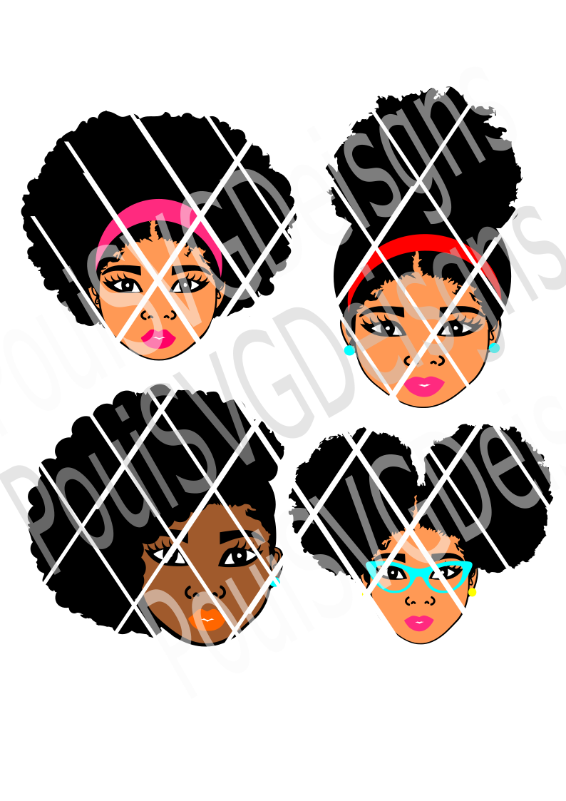 Afro Puff Svg Bundle Silhouette Svg African Merican Afro Girls Poui Designs