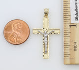14K Real 2 Tone Yellow White Gold Fancy Religious Jesus Cross Crucifix Charm Pendant