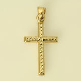 14K Real Yellow Gold Hollow Tube Cross Diamond Cut Front Plain Back Small Charm Pendant for Women and Children