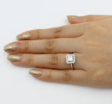 1.25 Ct 14K Real White Gold Square Princess Cut 4 Prong Illusion Halo Setting Pave Set Stones Engagement Bridal Wedding Propose Promise Ring
