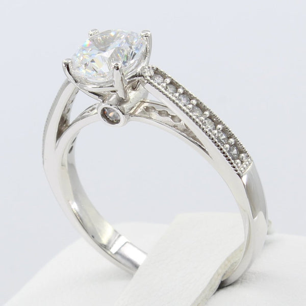 1.50 Ct 14K Real White Gold Round Cut with Pave Set Side Stones 4 Pron ...