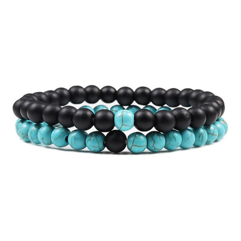 turquoise black couple bracelets set 