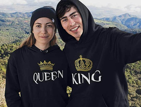 king and queen black couple hoodies