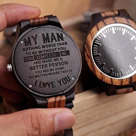 Wooden engraved watch for men