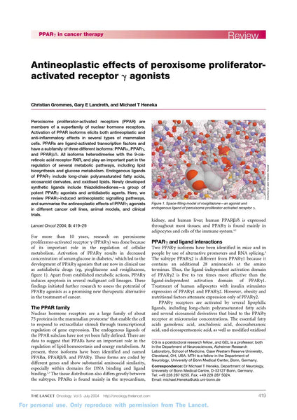 The Lancet Vol.5 July 2004 Oncology "Antineoplastic effects of peroxisome proliferatoractivated receptor γ agonists"