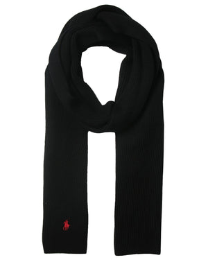 Polo Ralph Lauren | Black wool scarf with red pony | lemlò