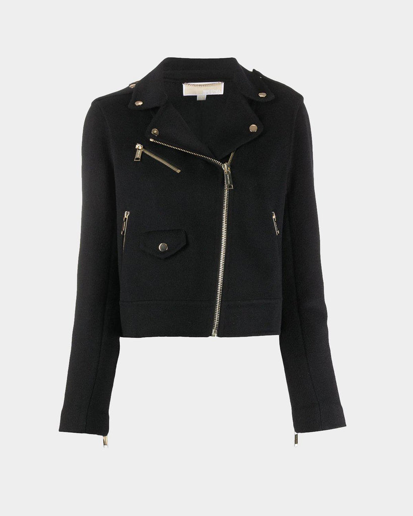Michael Kors | Black wool motorcycle jacket with gold zip | lemlò