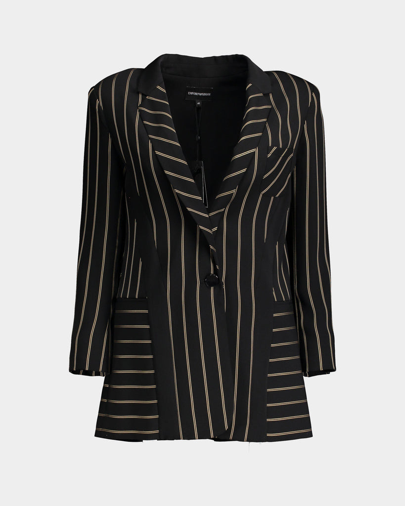 Emporio Armani | Black and gold pinstripe jacket | lemlò