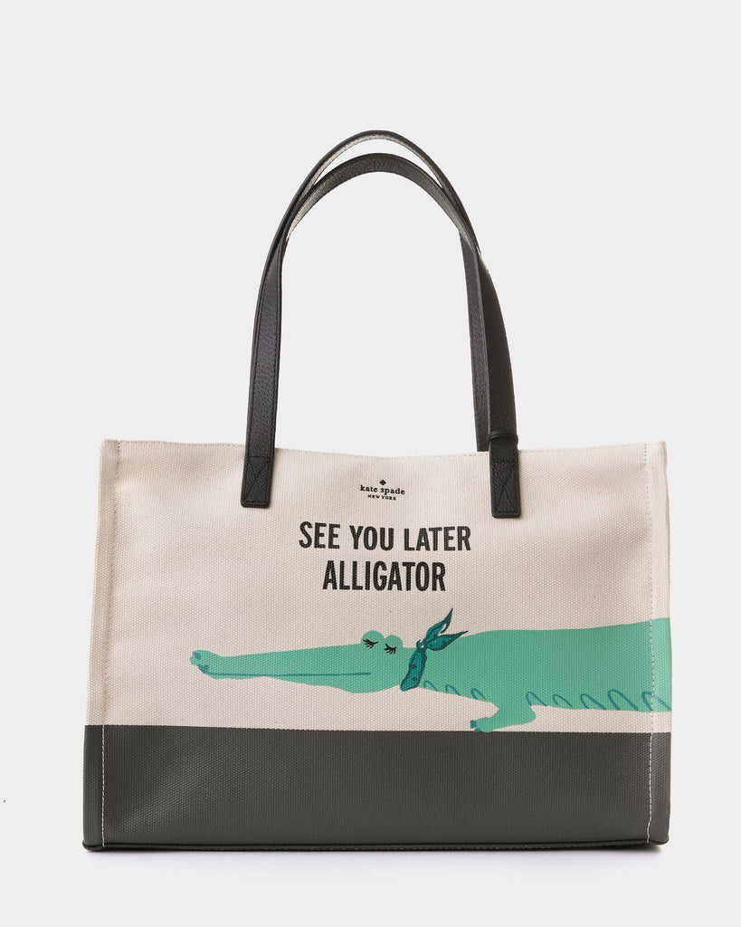 Kate Spade | Alligator shopping bag in cream and black canvas | lemlò