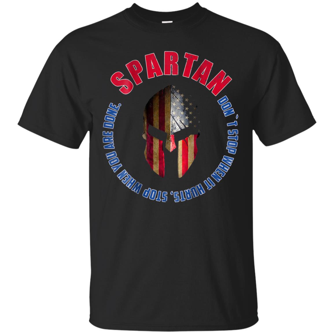 Spartan Helmet With American Flag Race Back Printed T Shirt