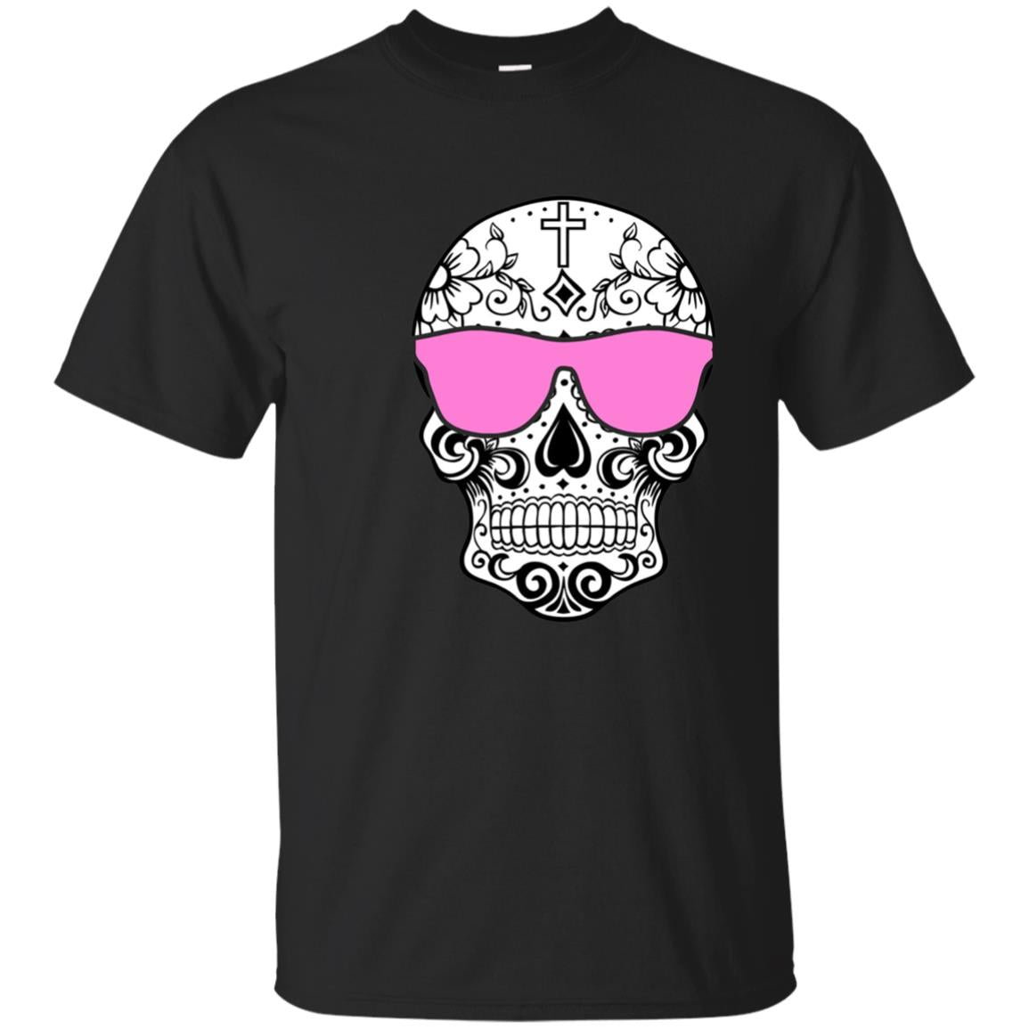 Day Of The Dead Costume Sugar Skull Pink Sunglasses T Shirt