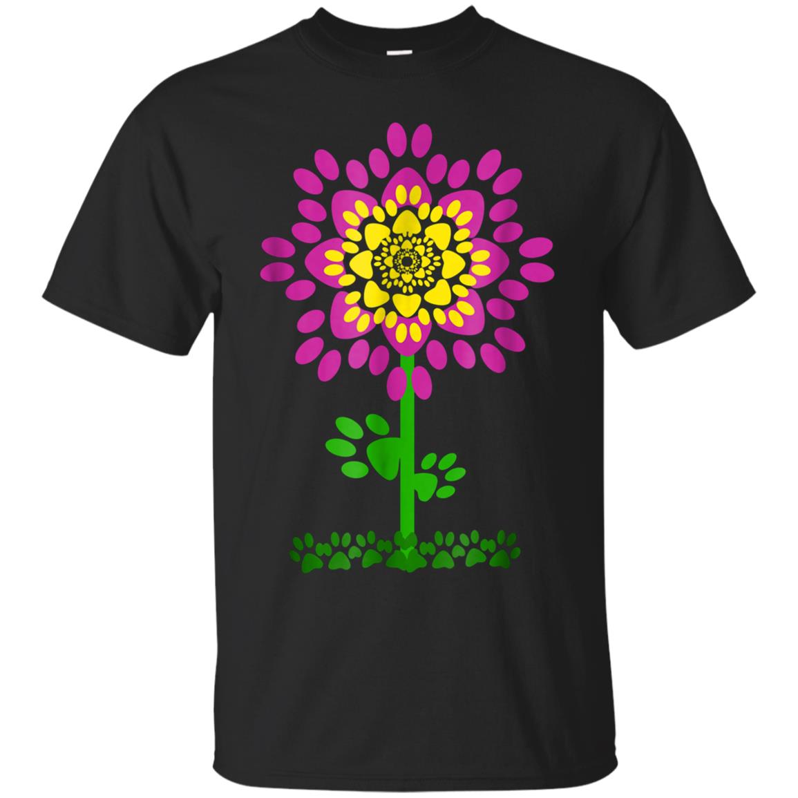 Cute Animal Dog & Cat Lover - Pawprint Flower Design T-shirt